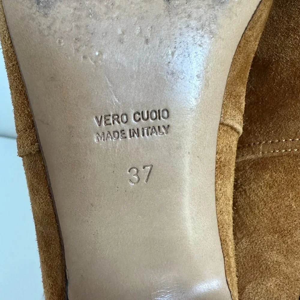 Michel Vivien Tan Suede Ankle Bootie with Buckle Strap - Picture 7 of 7
